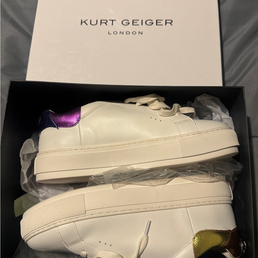 Kurt Geiger White Sneakers with Purple and Gold Details